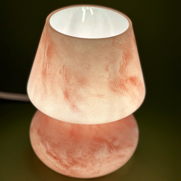 Glass Mushroom Lamp, Bedside Table Lamp, Retro Lamp, Vintage Lamp, Pink Marble - Picture 3 of 10